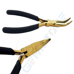 Pince professionnelle en acier inoxydable pour extensions de cheveux, dorée avec poignée noire, pointe incurvée et dents, pour micro-nano-perles, ajustement précis, 5,5 pouces - Product Image 3