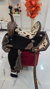 Silla de montar de cuero genuino de vaca occidental de alta calidad, ecológica, con tachuelas plateadas, estructura de madera, cómoda para el jinete y el caballo, duradera. - Product Image 5