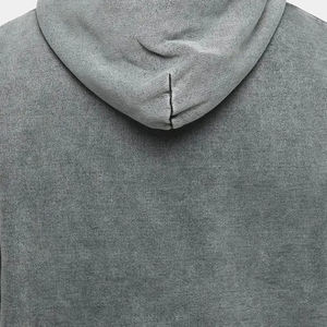 Men's Oversized Washed Hoodie Solid Gray Cotton French Terry Casual Hooded Sweatshirt Regular Fit Autumn Wear - Product Image 6