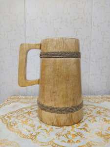 Handmade Wooden Beer Mug Eco-Friendly Rustic Carved Wood Cup With Rope Detailing Classic Vintage Style Home <b>Drinkware</b> - Product Image 2