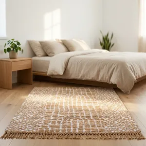 Tapis en jute classique artisanal HILTEX, tissage plat fin en fibres naturelles jacquard à motifs floraux pour extérieur - Product Image 2