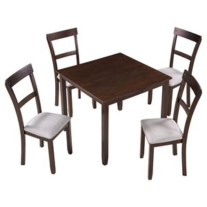 Set da Pranzo Industriale in Legno Espresso con 5 Pezzi: Tavolo da Cucina e 4 Sedie per Sala da Pranzo - Product Image 3