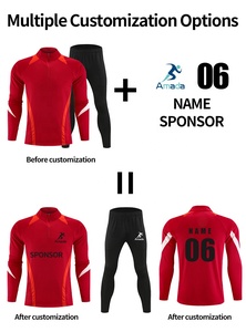 Ensemble de survêtement d'entraînement pour le jogging, le fitness, la course à pied, le football, avec logo personnalisé, respirant, en polyester/coton léger, fermeture éclair - Product Image 6