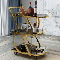 Chariot de bar moderne avec étagère de rangement en verre noir, chariot de bar moderne en métal à 3 niveaux