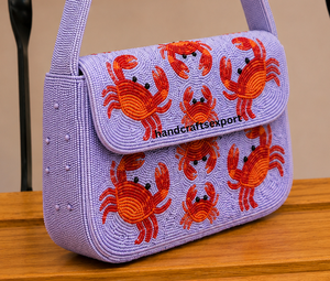 Bolso de Hombro de Lujo Hecho a Mano con Cuentas de Semillas y Diseño de Cangrejo Marino, Bolso de Moda para Mujer Bordado |   Logotipo Personalizado Ecológico y Ligero - Product Image 1