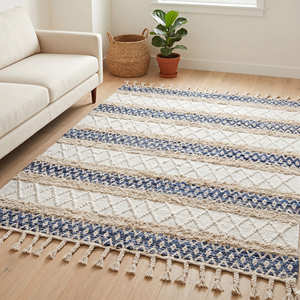 High Quality <b>Large</b> Bohemian Area Rug 9x12 Living Room Rug For Farmhouse Bedroom Dining Hall Boho Fringe Herringbone Pattern <b>Mat</b> - Product Image 5