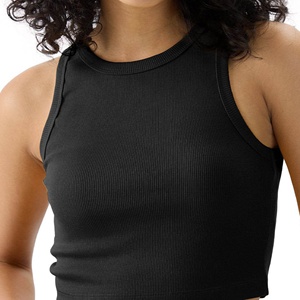 Womens High Neck Crop Tank <b>Top</b> Black Ribbed Cotton Racerback Sleeveless <b>Vest</b> Manufacturer - Product Image 6