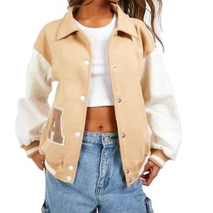 Chaqueta estilo universitaria para mujer, elegante, con materiales suaves, detalles acanalados y diseño deportivo informal para conjuntos de otoño e invierno, en venta. - Product Image 1