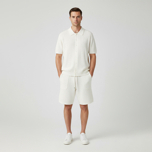 Polo en tricot à manches courtes blanc pour homme, coupe classique, couleur unie, décontracté, respirant - Product Image 2