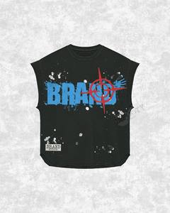 Camiseta sin mangas para hombre BRAND, negra, con cuello redondo, de algodón, con diseño de letras impresas, estilo casual, con logo frontal - Product Image 1