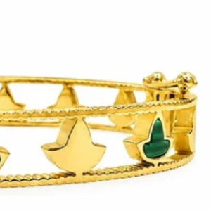 Bracelet jonc en malachite et or pour femme, élégant, motif lierre vert et or, bijou de mode, accessoire de luxe pour le poignet - Product Image 4