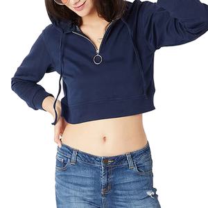 Wholesale Custom Clothing Manufacturer Women Solid Color <b>Long</b> <b>Sleeve</b> Sports <b>Crop</b> Top Ladies Cropped Hoodies OEM Serviced 2026 - Product Image 1