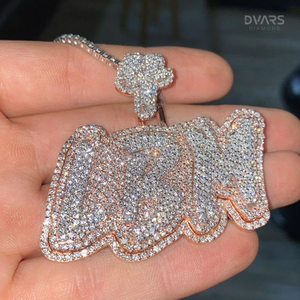 925 Sterling <b>Silver</b> Luxury Certified Iced Two-Tone VVS1 Moissanite Custom <b>Initial</b> Letter Bell Charm <b>Pendant</b> - Product Image 3