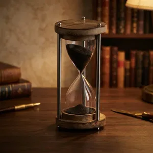 Sablier antique en bois et laiton, minuteur de cinq minutes, horloge sablier noire, décoration de bureau nautique, minuteur pour la préparation du thé et l'exercice - Product Image 1