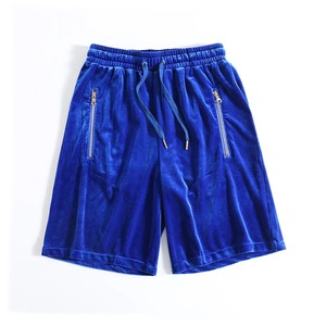 Shorts Bermuda en velours noir pour homme, en coton uni, avec poches zippées, taille élastique, style athlétique - Product Image 3