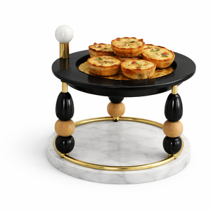 Juego de Soportes para Pastel de Mármol Blanco de Lujo con Pedestal de Madera y Piedras Mixtas y Base de Anillo de Latón, Elegante Exhibidor de Postres para Mesa - Product Image 2