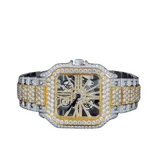 Montre squelette en quartz glacée de luxe Hip Hop avec bracelet en cuir VVS Moissanite avec verre saphir étanche pour homme - Product Image 2