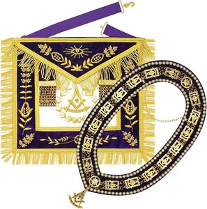 Delantal de terciopelo morado para Maestro Masón de la Gran Logia Masónica y collar de cadena con cuentas, con regalia de joyería bordada a mano con hilo de oro GRATIS - Product Image 1