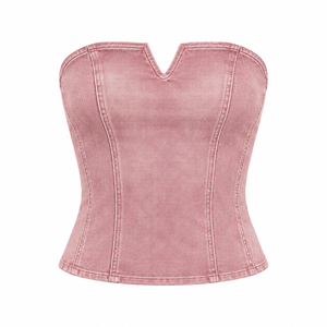 Camiseta de mujer personalizada con MOQ bajo, Top de mezclilla casual de calidad premium, Top corto liso con pedrería, Superventas 2026 - Product Image 2