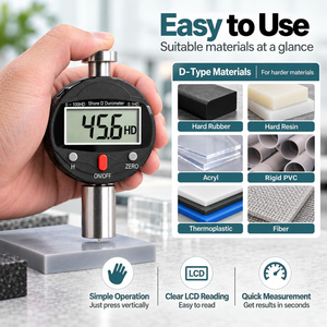 เครื่องทดสอบความแข็งแบบดิจิตอล Shore D Durometer 0-100HD พร้อมหัววัดโลหะ, จอ LCD สำหรับยางแข็งและเรซิน, กระจก - Product Image 6