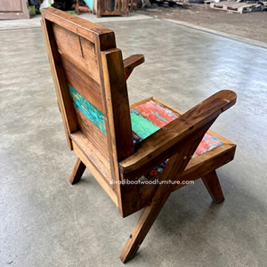 Silla Rústica Hecha a Mano con Madera de Barco Reciclada, Color Original, para Interiores y Exteriores, Muebles para Casa, Resort o Villa, Multicolor - Product Image 3