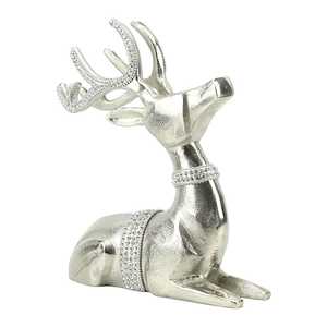 Figurine de renne en résine argentée, 26 cm de hauteur x 8,5 cm de largeur x 22,5 cm de longueur, décoration de Noël, ornement de table glamour, animal fait main - Product Image 1