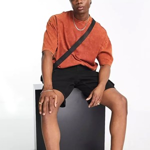 Camiseta de Algodón Naranja Sólida Extra Grande para Hombre, Manga Corta, Cuello Redondo, Corte Casual, Tejido Jersey, Transpirable - Product Image 1