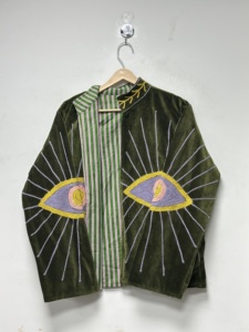 Embroidered Floral Velvet Knitted Women's Blazer Jacket Suzani Kimono <b>Coat</b> Fashion Outerwear Autumn/Winter <b>Stand</b> Collar Woven - Product Image 5