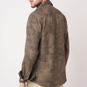Camisa Casual de Lino y Algodón Marrón para Hombre, Manga Larga, Cuello Clásico, Transpirable, Color Sólido, Tejida, para Verano - Product Image 2