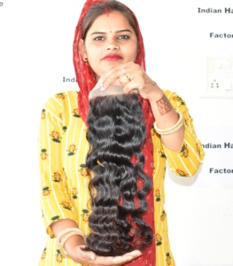 Extensions de cheveux humains vietnamiens, closure 5*5, ondulations naturelles lâches, tissage machine, double ondulation profonde, cuticules alignées - Product Image 3