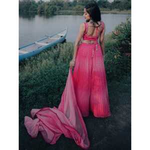 Precioso Rosa impreso digital Organza Sangeet Wear Lehenga Choli - Product Image 1