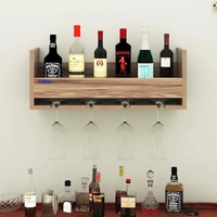 Porte-bouteilles mural moderne réglable en hauteur avec porte-verres, 6 étagères, étagère de rangement en bois pour bouteilles d'alcool, présentoir pour bar à domicile