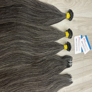 Extensions de cheveux humains vietnamiens bruts à pointe en K, double épaisseur, cuticules alignées, couleur grise, vente en gros - Product Image 4