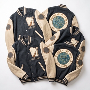 Veste universitaire personnalisée OEM en laine avec manches en cuir, décorations en papier, marbrage, broderie, patch artisanal, manteau en ardoise - Product Image 1