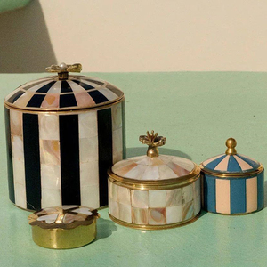 Set Of 2 Elegant Round Shape Canister With Mother of Pearl Inlay and Gold Trim Kitchen Storage <b>Container</b> Accessories - Product Image 6
