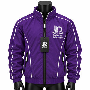 Veste coupe-vent pour homme OARHLINT INDUSTRY, couleur violette, col montant, fermeture éclair sur le devant, logo brodé, coupe-vent, décontractée, pour l'automne - Product Image 1