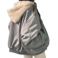 Manteau d'hiver rembourré en coton avec doublure polaire réversible en polyester acrylique OEM pour femme, veste épaisse à capuche zippée style coréen
