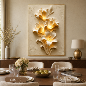 Décoration murale tendance en forme de fleur blanche, art abstrait 3D, peinture faite à la main, base en verre trempé, décoration intérieure de luxe, OEM ODM Vietnam HALO - Product Image 6