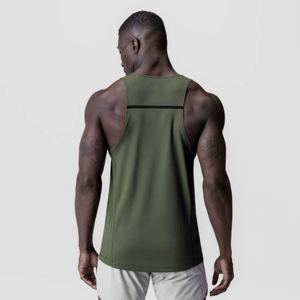 เสื้อกล้ามออกกำลังกายผู้ชายสีเขียวมะกอกแบบกำหนดเอง ทรง Racerback แห้งเร็ว ระบายอากาศได้ดี ผลิตจากโพลีเอสเตอร์/คอตตอน สำหรับเล่นกีฬาและเพาะกาย - Product Image 2