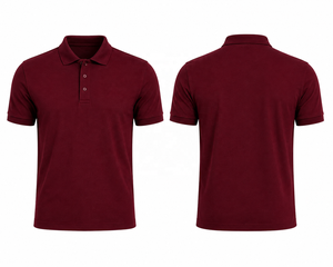<b>Burgundy</b> <b>Men's</b> Solid <b>Shirt</b> Half Sleeve Collared Front Logo 100% Cotton Knitted Fabric Quick Dry Lightweight Casual Business Wear - Product Image 5