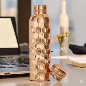 Handmade Hammered Copper <b>Bottle</b> Modern Luxury Design Screw-On Lid Reusable Eco-Friendly Direct Drinking Boiling Safe Adults - Product Image 1