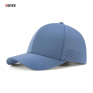 Casquette de baseball à 6 panneaux découpée au laser bleue, 100 % polyester, maille respirante, broderie 3D, ajustement par bouton, unisexe, pour l'extérieur, les voyages, le printemps - Product Image 1