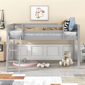 Letto a soppalco basso grigio per bambini, misura Twin, con scaletta, opzioni di posizionamento scaletta a sinistra o a destra - Product Image 3