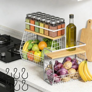 Simple Metal and Wooden Wall Mounted <b>Rack</b> Perfect For Spice Sauce Bottles <b>Plates</b> Storage Saves Kitchen Counter And Cabinet Space - Product Image 3