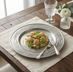 Assiettes de présentation argentées au design exquis pour restaurants, assiettes de dîner rondes en métal, vente en gros - Product Image 2