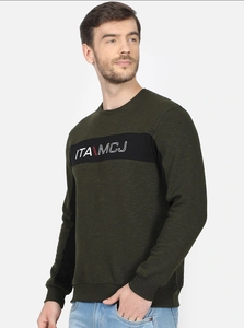 เสื้อสเวตเชิ้ตคอกลมสีเขียวมะกอกสำหรับผู้ชาย ทรงปกติ พิมพ์ลายโลโก้ สวมใส่สบายๆ แบบลำลอง ผ้าถักสำหรับฤดูใบไม้ร่วง ผ้าฝ้าย 100% - Product Image 2