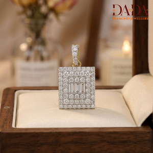 Collier pendentif rectangulaire de luxe en or avec diamants baguette et halo, certifié IGI, style hip-hop, bijou raffiné, cadeau pour femme - Product Image 3