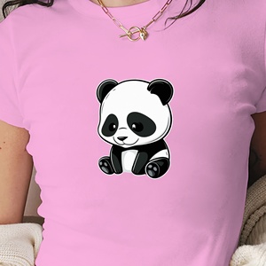 Camiseta corta de moda para mujer de Panda de dibujos animados lindo y minimalista - Product Image 3