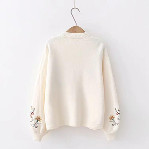 Women's Customized Color V-Neck Regular Sleeve Floral Embroidery Breathable Viscose Vintage Casual <b>Summer</b> <b>Cardigan</b> - Product Image 2
