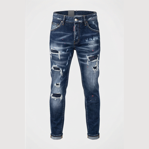 Jean en denim déchiré délavé coupe droite pour homme, taille haute, en coton, style hiver, qualité supérieure - Product Image 1